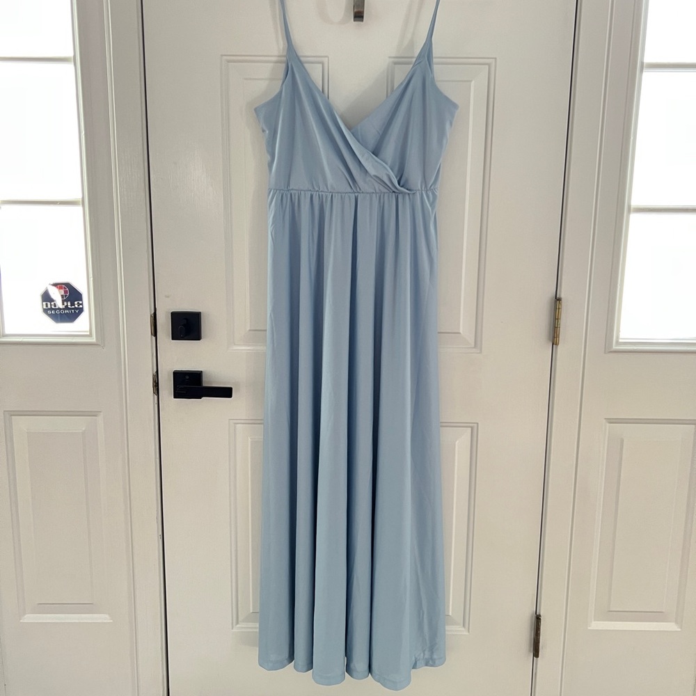 Blue periwinkle cami plunge tie back maxi dress